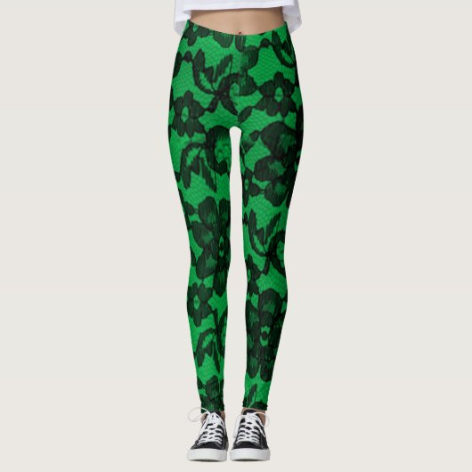 Imitate mit grünen und schwarzen Elegantonen Spitz Leggings (Vorderseite)