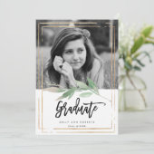 Imitate mit Grünrahmen Gold Foto Abschluss Dankeskarte (Stehend Vorderseite)