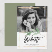 Imitate mit Grünrahmen Gold Foto Abschluss Dankeskarte (Vorne/Hinten)