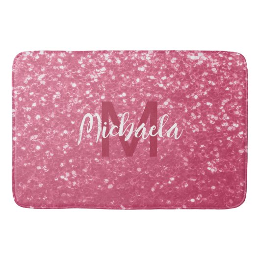 Imitate mit hellrosa Rose Glitzer Monogram Badematte (Vorderseite)