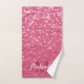 Imitate mit hellrosa Rose Glitzer Monogram Badhandtuch Set (Handtuch)