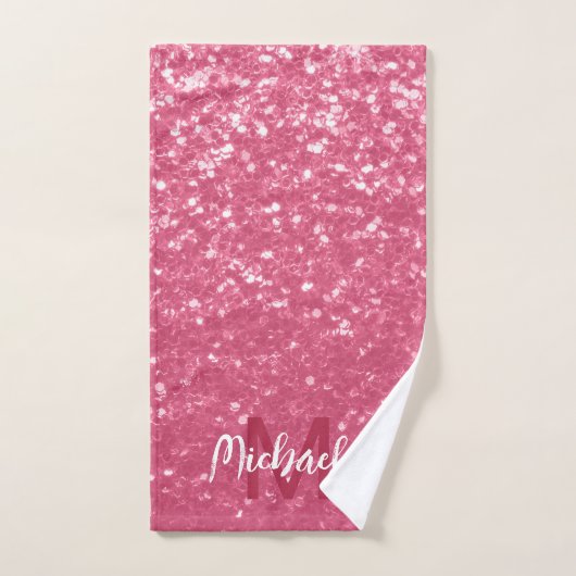 Imitate mit hellrosa Rose Glitzer Monogram Badhandtuch Set (Handtuch)