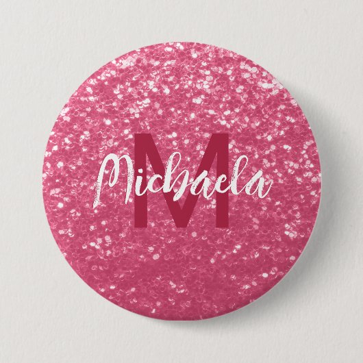 Imitate mit hellrosa Rose Glitzer Monogram Button (Vorderseite)