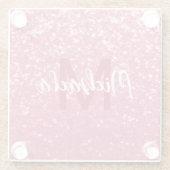 Imitate mit hellrosa Rose Glitzer Monogram Glasuntersetzer (Rückseite)