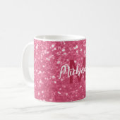 Imitate mit hellrosa Rose Glitzer Monogram Kaffeetasse (Vorderseite Links)