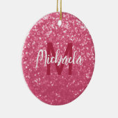 Imitate mit hellrosa Rose Glitzer Monogram Keramik Ornament (Rechts)