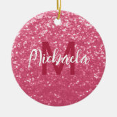 Imitate mit hellrosa Rose Glitzer Monogram Keramik Ornament (Vorne)