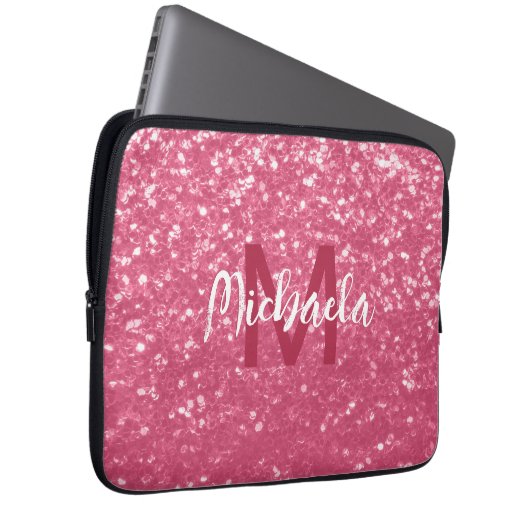 Imitate mit hellrosa Rose Glitzer Monogram Laptopschutzhülle (Vorne Rechts)