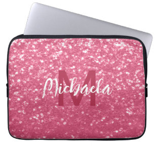 Imitate mit hellrosa Rose Glitzer Monogram Laptopschutzhülle