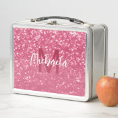 Imitate mit hellrosa Rose Glitzer Monogram Metall Brotdose (Beispiel)