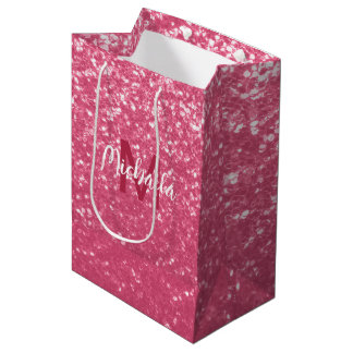 Imitate mit hellrosa Rose Glitzer Monogram Mittlere Geschenktüte