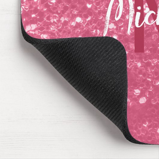 Imitate mit hellrosa Rose Glitzer Monogram Mousepad (Ecke)