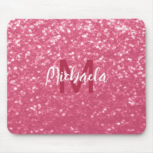 Imitate mit hellrosa Rose Glitzer Monogram Mousepad (Vorne)