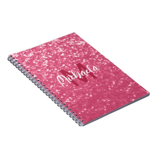 Imitate mit hellrosa Rose Glitzer Monogram Notizblock (Rechte Seite)