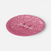 Imitate mit hellrosa Rose Glitzer Monogram Pappteller (Schrägansicht)