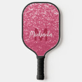 Imitate mit hellrosa Rose Glitzer Monogram Pickleball Schläger (Rückseite)