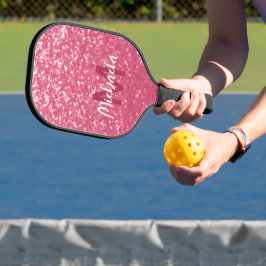 Imitate mit hellrosa Rose Glitzer Monogram Pickleball Schläger