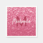 Imitate mit hellrosa Rose Glitzer Monogram Serviette (Vorderseite)