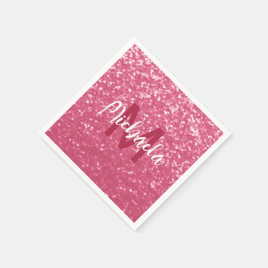 Imitate mit hellrosa Rose Glitzer Monogram Serviette (Ecke)