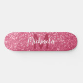 Imitate mit hellrosa Rose Glitzer Monogram Skateboard (Horizontal)