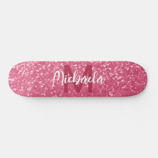 Imitate mit hellrosa Rose Glitzer Monogram Skateboard (Horizontal)