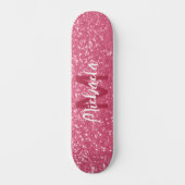 Imitate mit hellrosa Rose Glitzer Monogram Skateboard (Vorderseite)