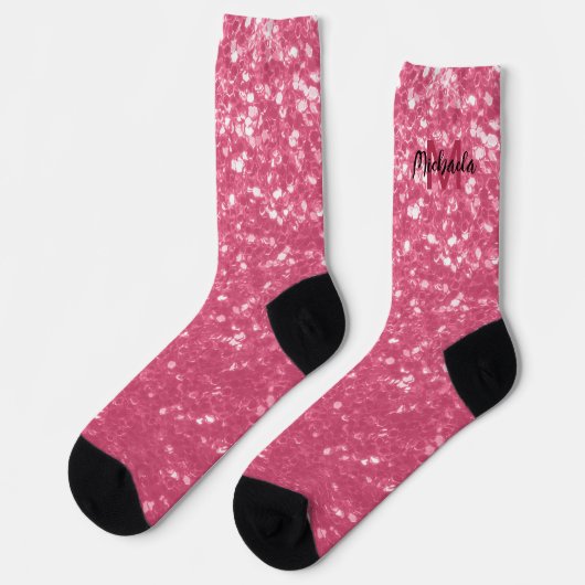 Imitate mit hellrosa Rose Glitzer Monogram Socken (Linkes Detail)