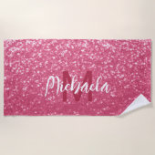 Imitate mit hellrosa Rose Glitzer Monogram Strandtuch (Vorderseite)