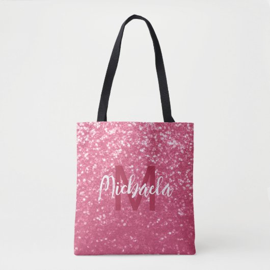 Imitate mit hellrosa Rose Glitzer Monogram Tasche (Vorderseite)