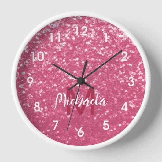 Imitate mit hellrosa Rose Glitzer Monogram Uhr (Vorderseite)