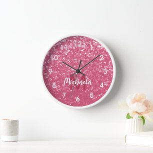 Imitate mit hellrosa Rose Glitzer Monogram Uhr