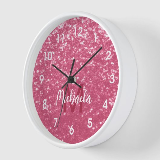 Imitate mit hellrosa Rose Glitzer Monogram Uhr (Winkel)