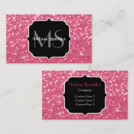 Imitate mit hellrosa Rose Glitzer Monogram Visitenkarte