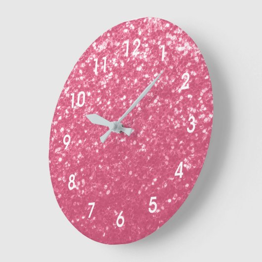 Imitate mit hellrosa Rose Glitzern Glitzer mit Zah Große Wanduhr (Winkel)