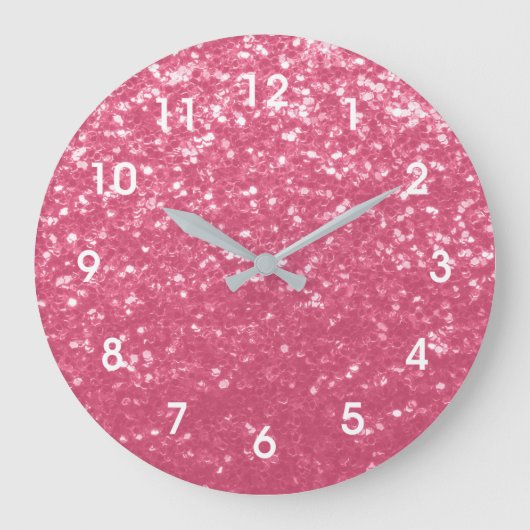 Imitate mit hellrosa Rose Glitzern Glitzer mit Zah Große Wanduhr (Vorderseite)