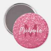 Imitate mit hellrosa rote Rose Glitzer Monogram Magnet (Vorderseite/Rückseite)