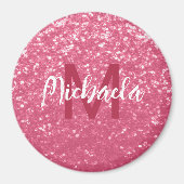 Imitate mit hellrosa rote Rose Glitzer Monogram Magnet (Vorne)