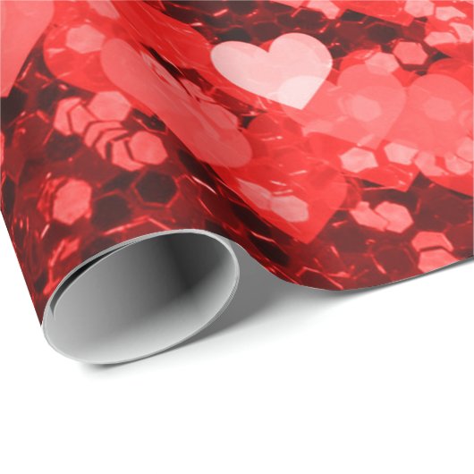 Imitate mit rotem und weißem Herzen Glitzer Geschenkpapier (Rolleneckpunkt)