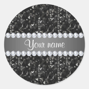 Imitate mit schwarzen Sequenzen und Diamanten Runder Aufkleber