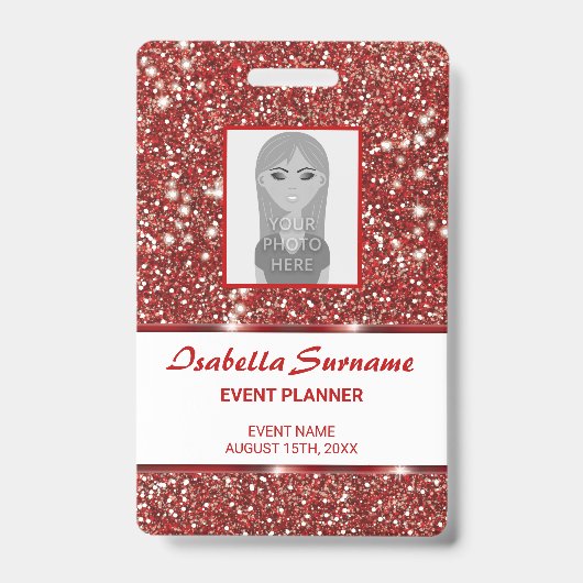 Imitate mit Textur aus rotem Glitzer Ausweis (Vorderseite)
