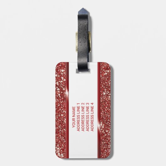Imitate mit Textur aus rotem Glitzer Gepäckanhänger (Rückseite vertikal)