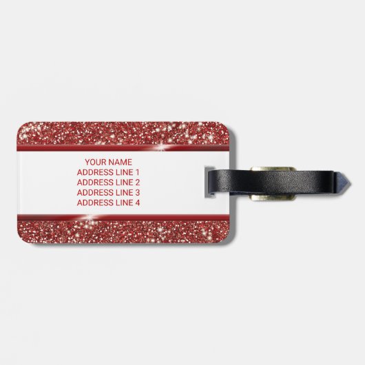 Imitate mit Textur aus rotem Glitzer Gepäckanhänger (Rückseite horizontal)