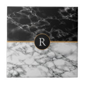 Imitate Monogram Trendy Schwarz-weiß Marble Fliese (Vorderseite)