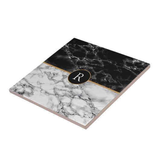 Imitate Monogram Trendy Schwarz-weiß Marble Fliese (Seite)