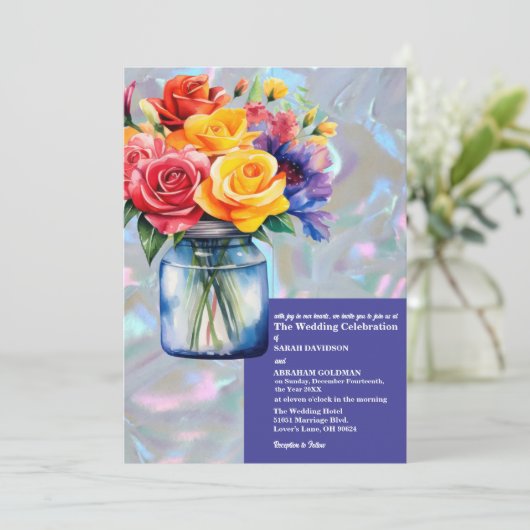 Imitate Mutter Perle-Iridescent-Hochzeit Einladung (Stehend Vorderseite)