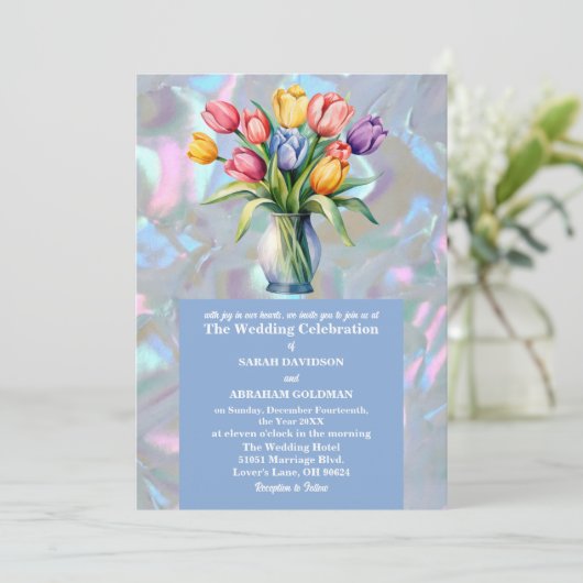 Imitate Mutter Perle-Iridescent-Hochzeit Einladung (Stehend Vorderseite)