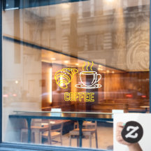 Imitate Neon Coffee and Croissant Sign Window