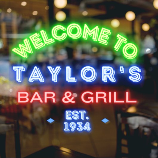 Imitate Neon Custom Bar and Grill Window Adververt Fensteraufkleber