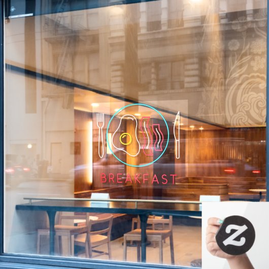 Imitate Neon Frühstück Sign Fried Eggs Bacon On Pl Fensteraufkleber (Café-Fenster)