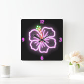 Imitate Neon Hibisken Wall Clock Quadratische Wanduhr (Zuhause)